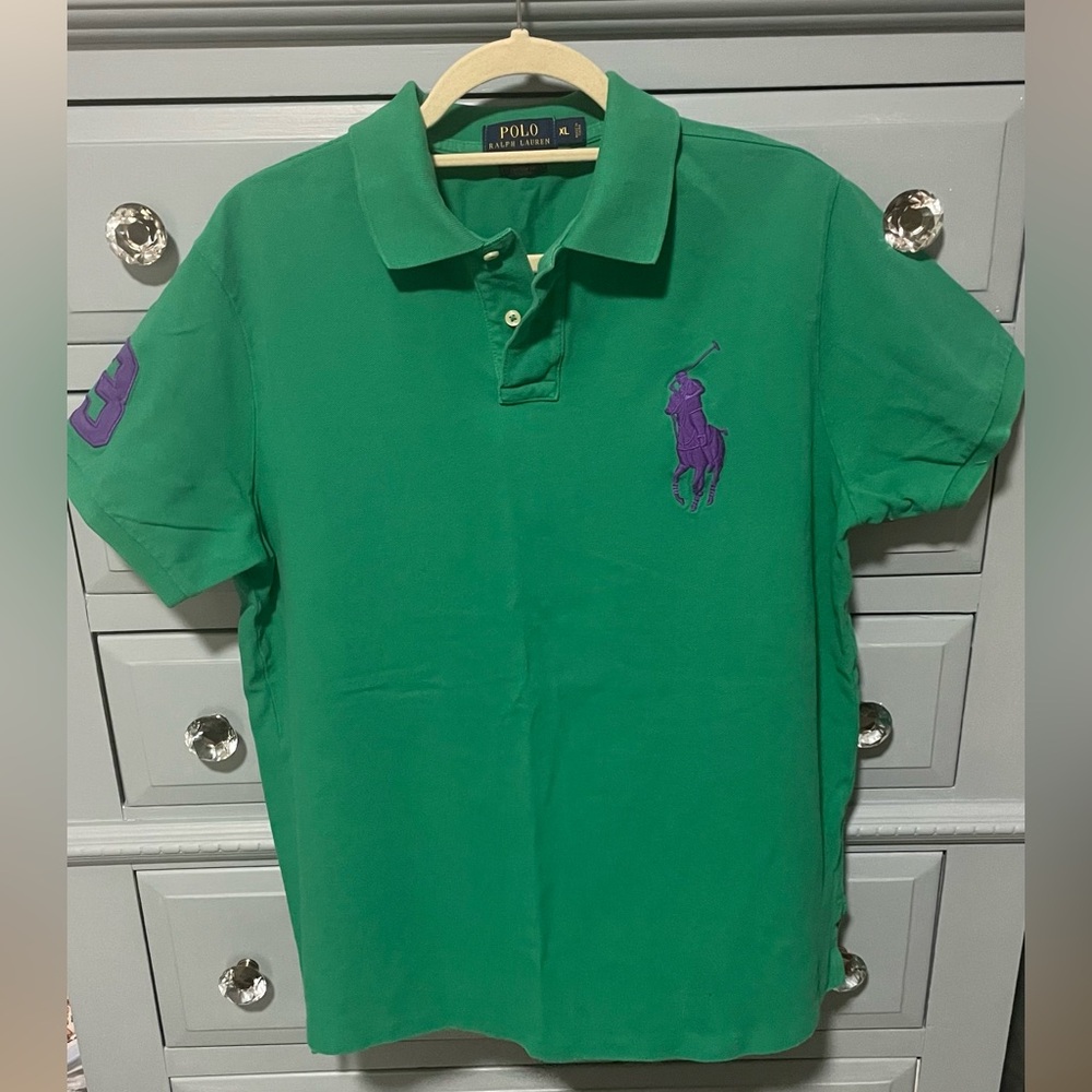 Ralph Lauren Polo Shirt XL Green Purple Big Pony Logo